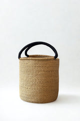 Handwoven Double Weave Hamper Basket with Black Leather Handles