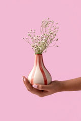 Ceramic Stripe  bud vase, Red -  3.5 x 3.5 x 4.75 Inches ( Set of 2 )