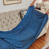 Macaroon Midnight Dark Blue Plush Textured Merino Handloom Throw - Sumiye Co