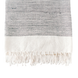 Striped towel with fringes on a white background