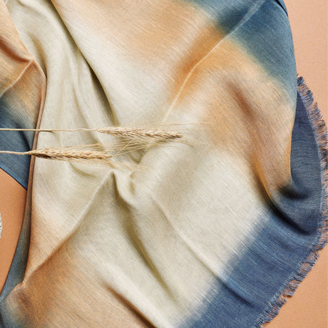Oceana Beige Soft Linen Silk Handloom Scarf - Sumiye Co