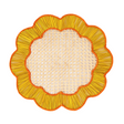 Round woven placemat with yellow rim on a white background
