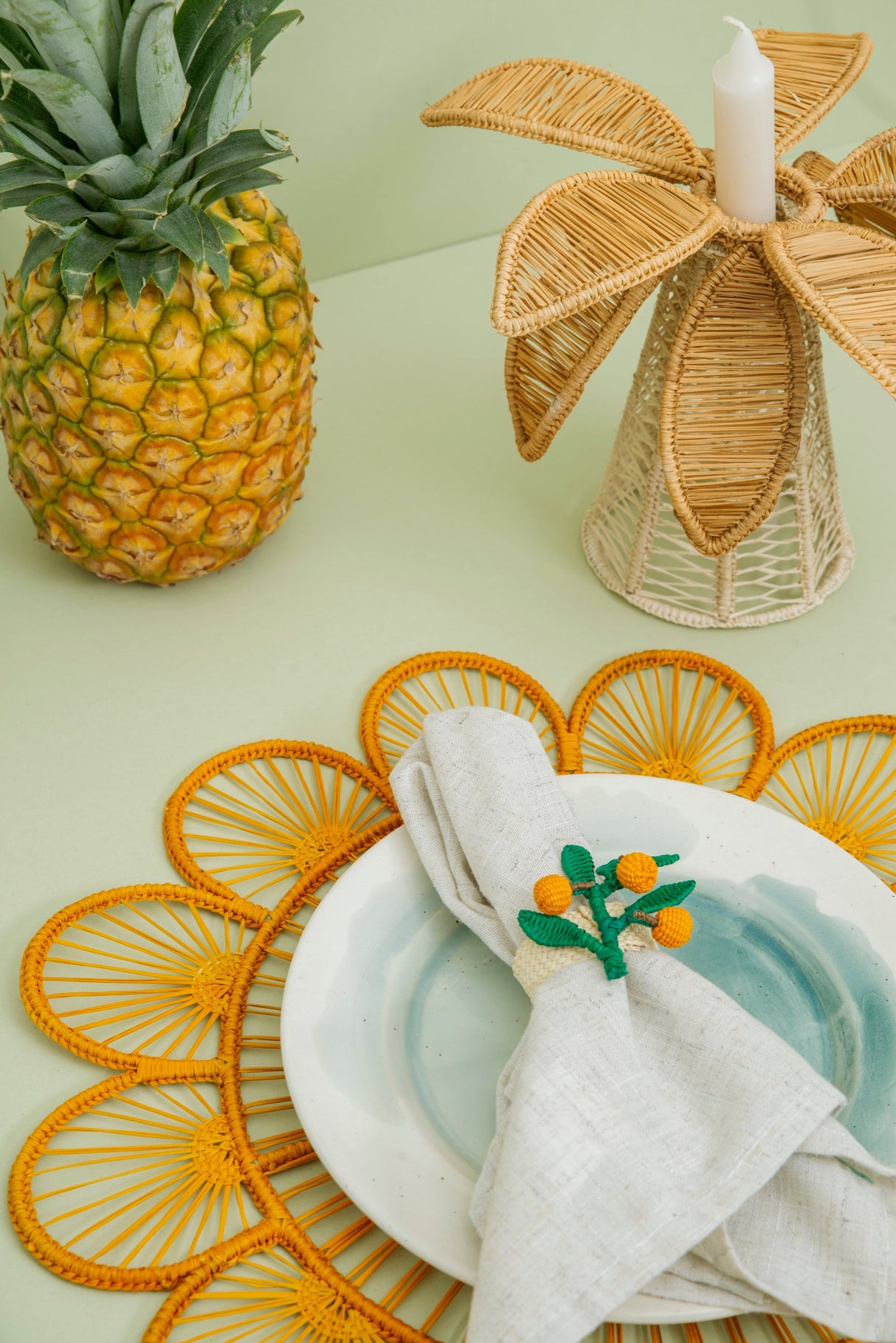 Palm Tree Woven Candle Holder - Small - Dark Natural