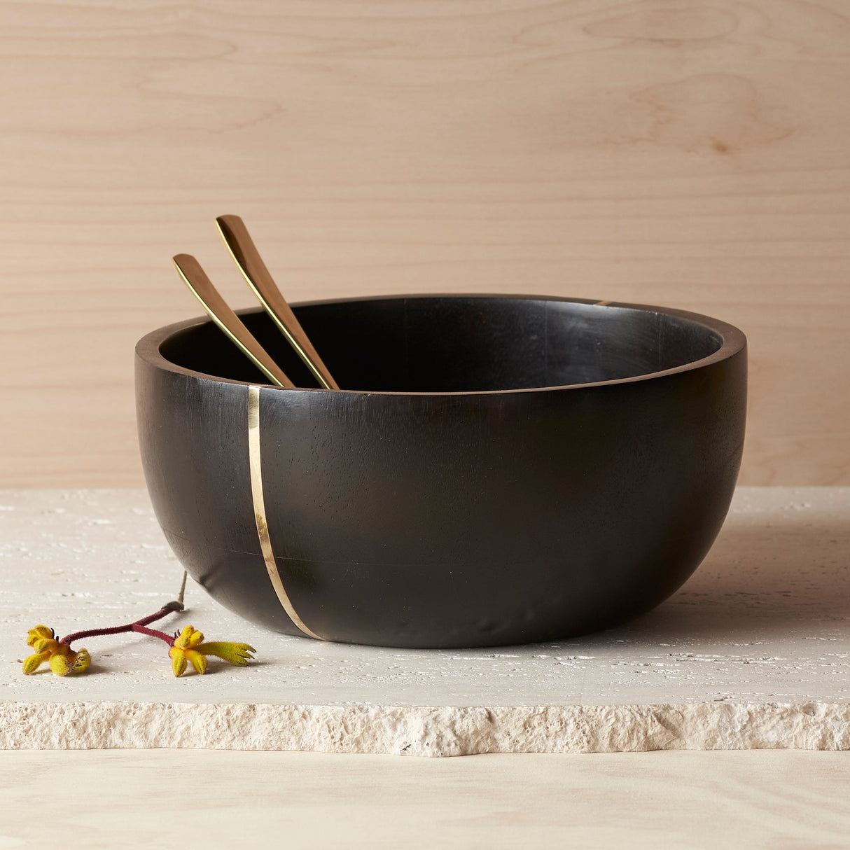Mango Wood & Brass Serving Bowl