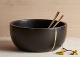 Mango Wood & Brass Serving Bowl