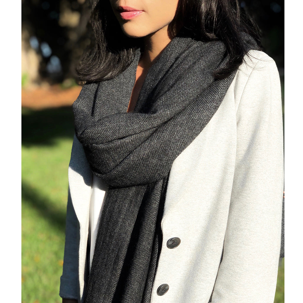 Charcoal Handloom  Cashmere Scarf by SLATE + SALT - Sumiye Co