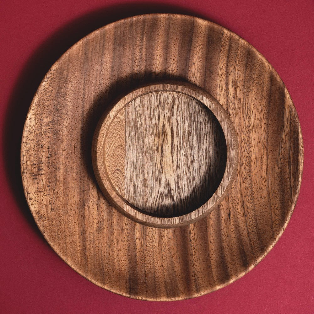 Chechen Wood Design Round Tray 15" - 100% Parota Wood | Mexico