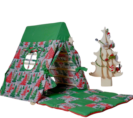 Climbing Triangle with Christmas Tent Cover, Mat, Ramp | Foldable Montessori Play Set - Sumiye Co