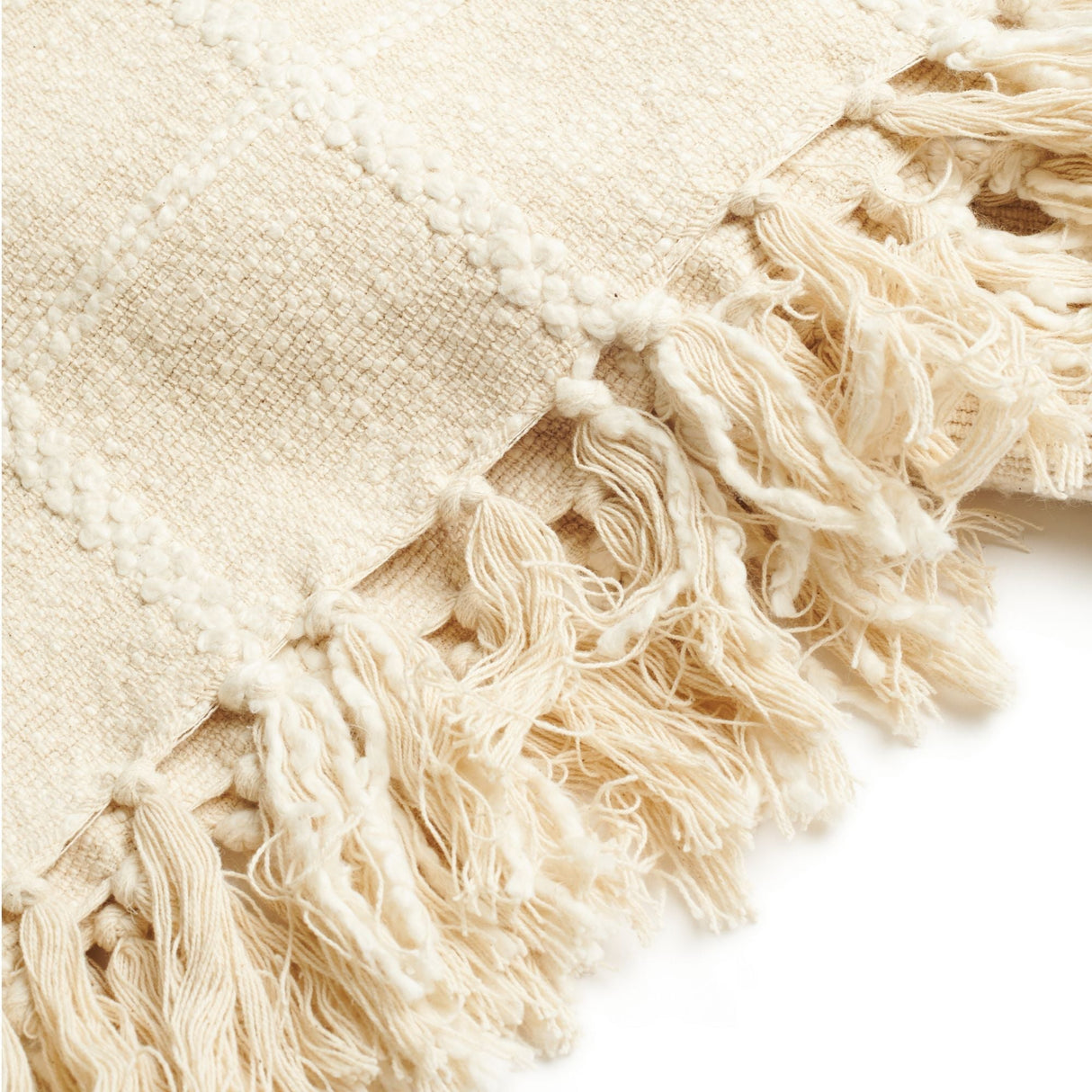 Sea Shell White Textured Checks Handloom Throw - Sumiye Co