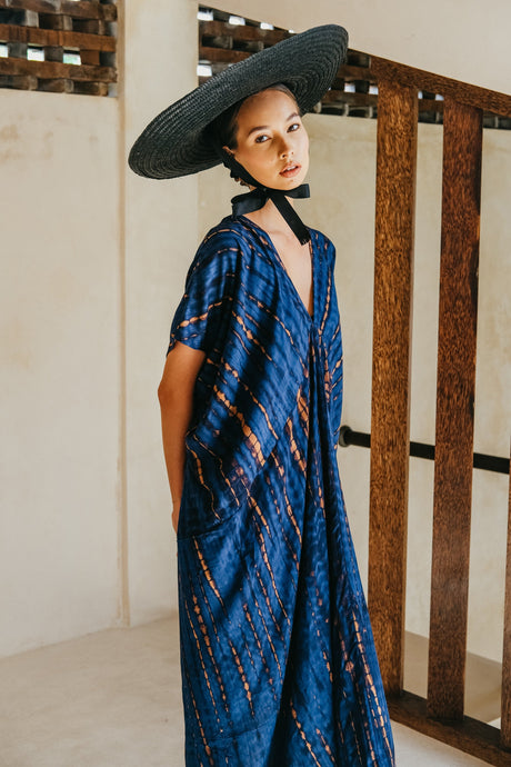 Madella Hand Dyed Kaftan Dress in Ocean blue - Sumiye Co