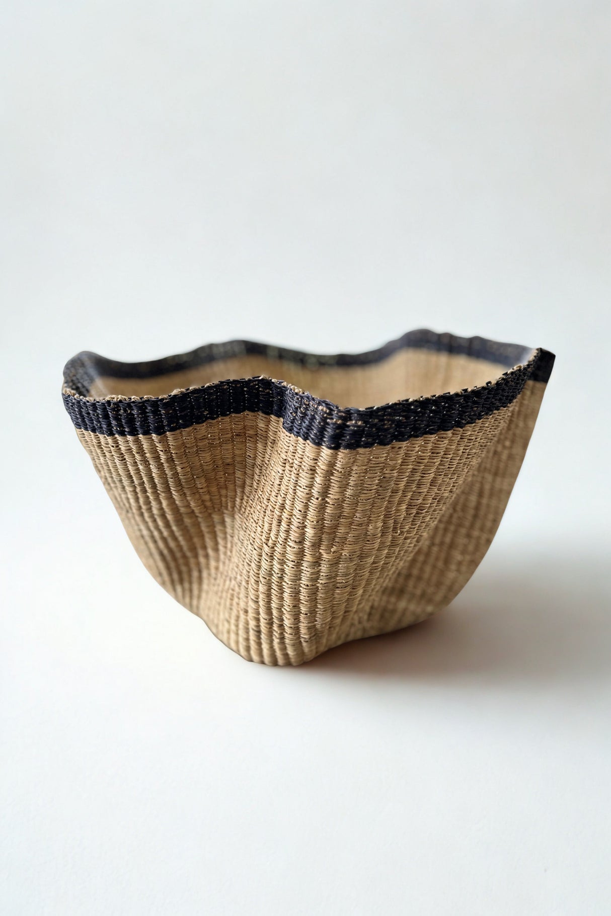 Handwoven Wave Basket - Natural w/ Black Accent