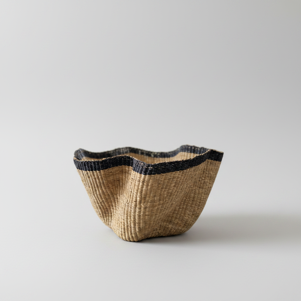 Handwoven Wave Basket - Natural w/ Black Accent