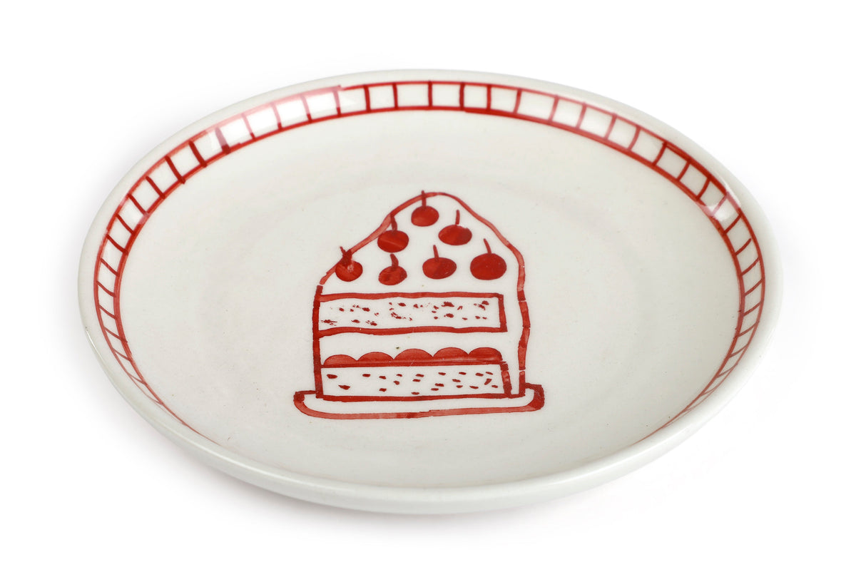 S/2 Ceramic Celebration Dessert Plate - Red