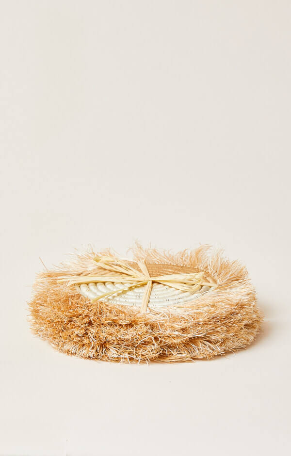 Akeza Fringe Coasters in White - Set of 4