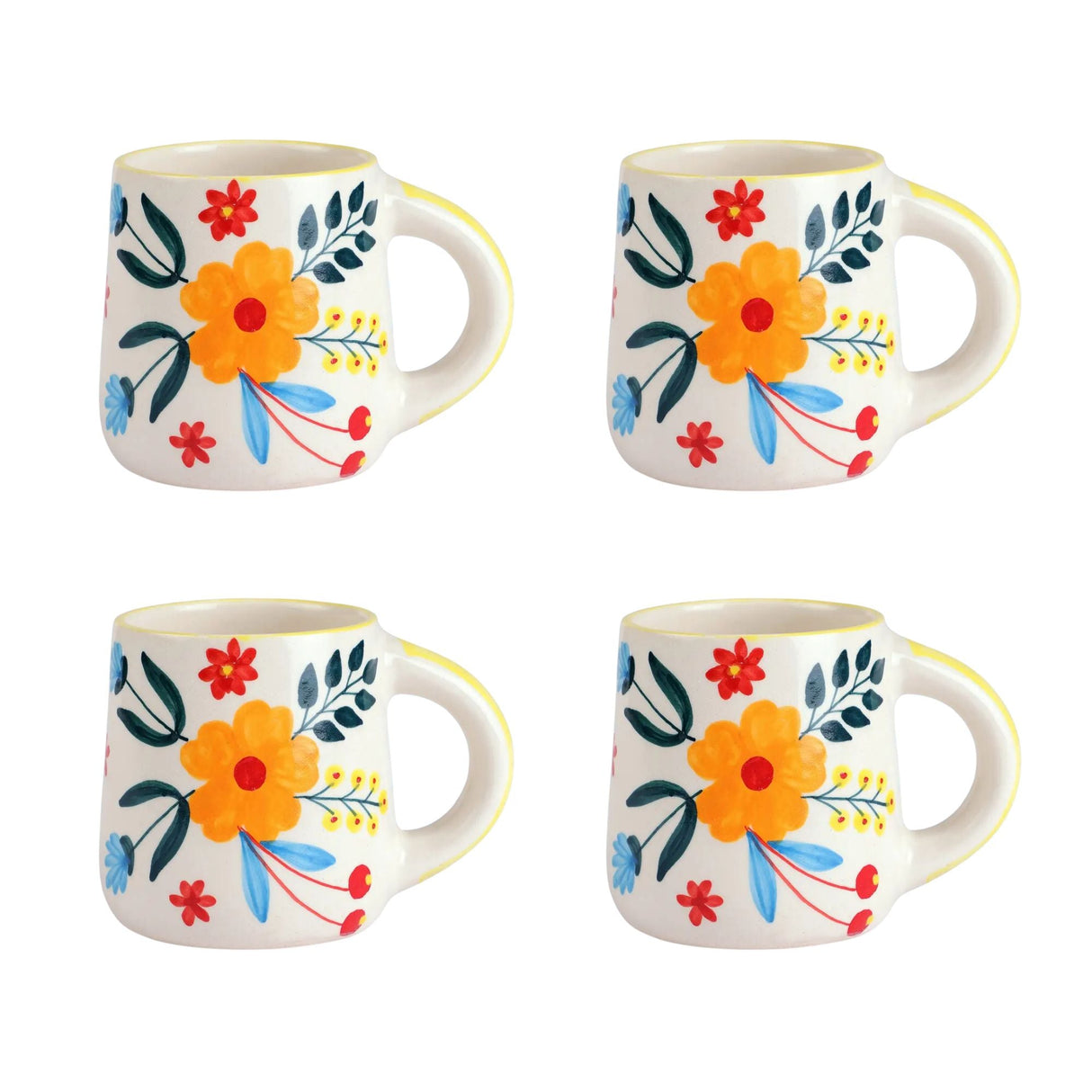 Floral Extravaganza Coffee Mug- Multi ,  3.5 X 2.5 Inches ( Set of 4 )