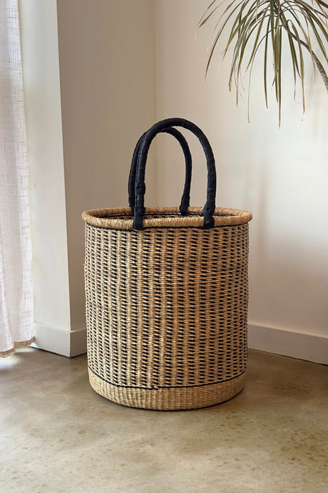 Natural w/ Black Vertical Stripe Laundry Hamper - Sumiye Co