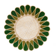 Decorative round mat with green and gold边缘 on a white background