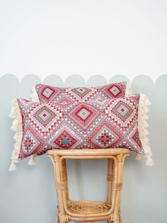 Bolster Pillow with Fringe "Pink Boho Style" | Kids Room & Nursery Decor