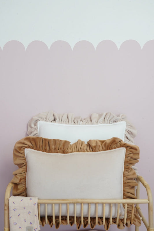 "Cappuccino" Soft Velvet Pillow with Frill by Moi Mili