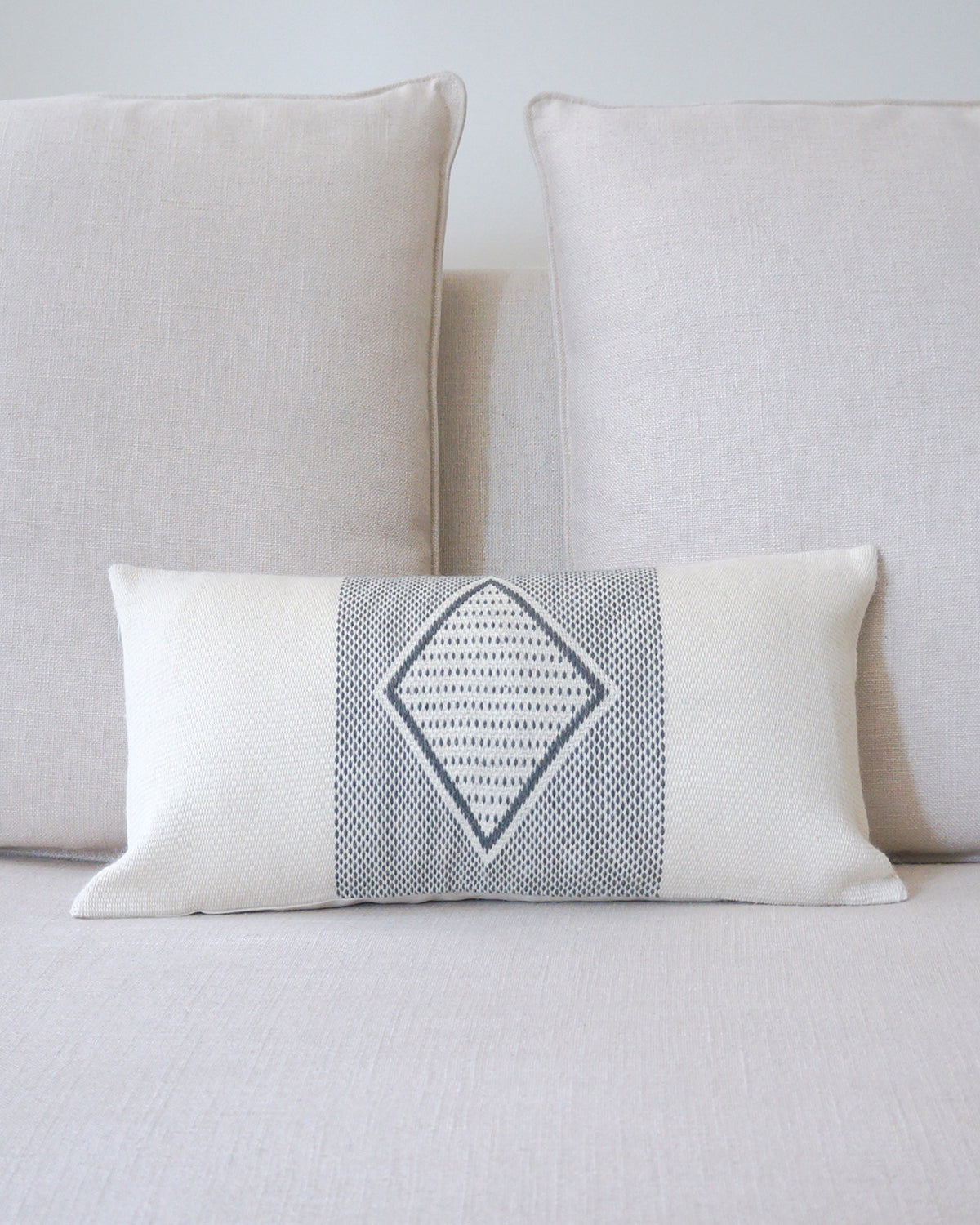 Diamante Lumbar Pillow with Border in Ivory - Sumiye Co