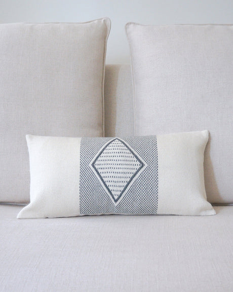 Diamante Lumbar Pillow with Border in Ivory - Sumiye Co