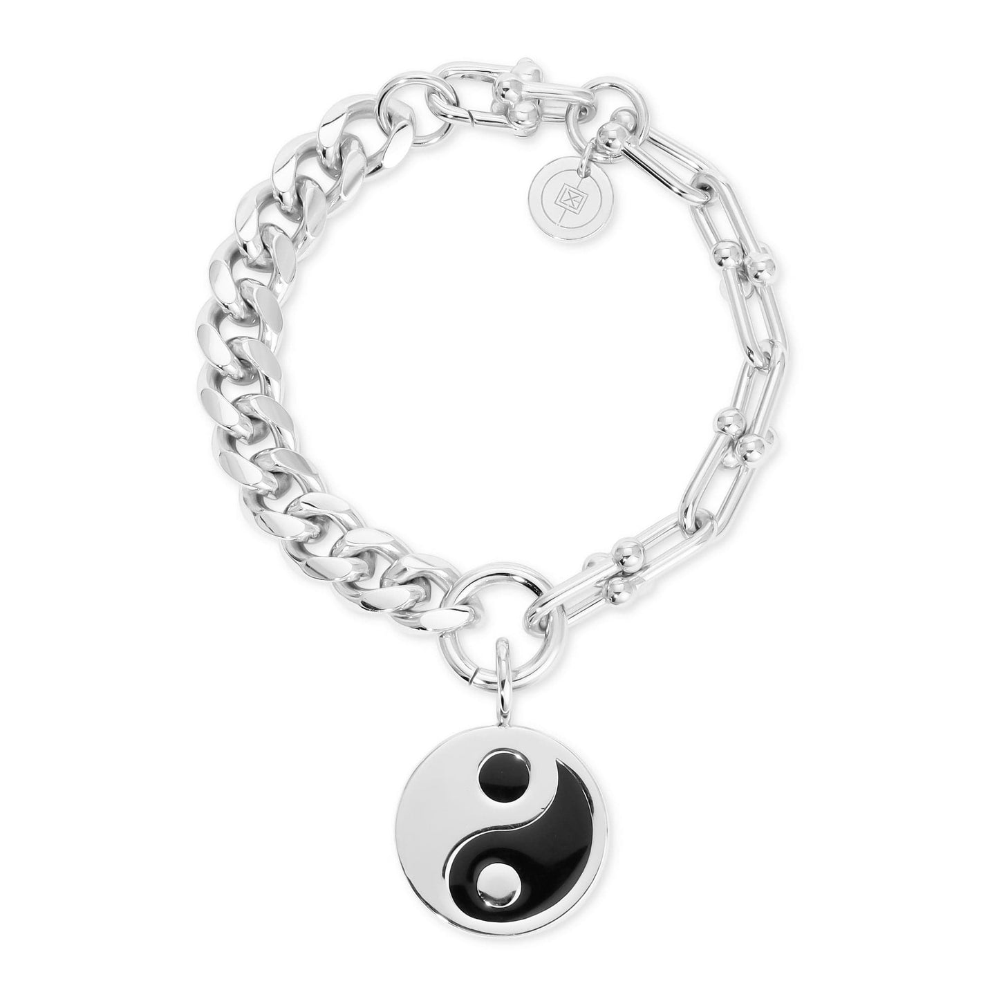 Dual Chain Bracelet & Large Enamel Yin Yang Pendant\