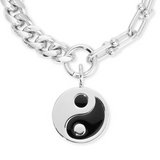 Pulsera de cadena doble y colgante Yin Yang esmaltado grande