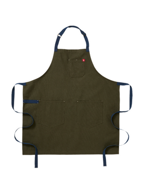The Essential Apron - Olive Green Navy Straps - Sumiye Co