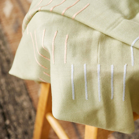 Sea Salt Pastel Green Hand Woven Hand Embroidered Silk Merino Classic Scarf - Sumiye Co