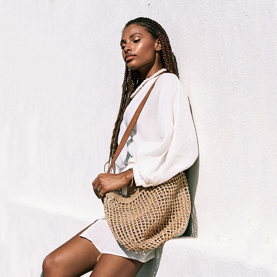Maria Woven Market Bag - Leather Strap