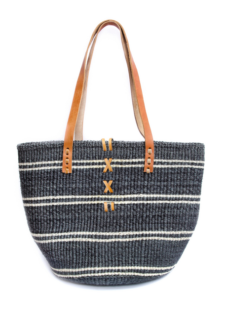 Sisal Bag Lg Blue White Striped - Sumiye Co