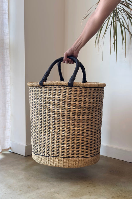 Natural w/ Black Vertical Stripe Laundry Hamper - Sumiye Co
