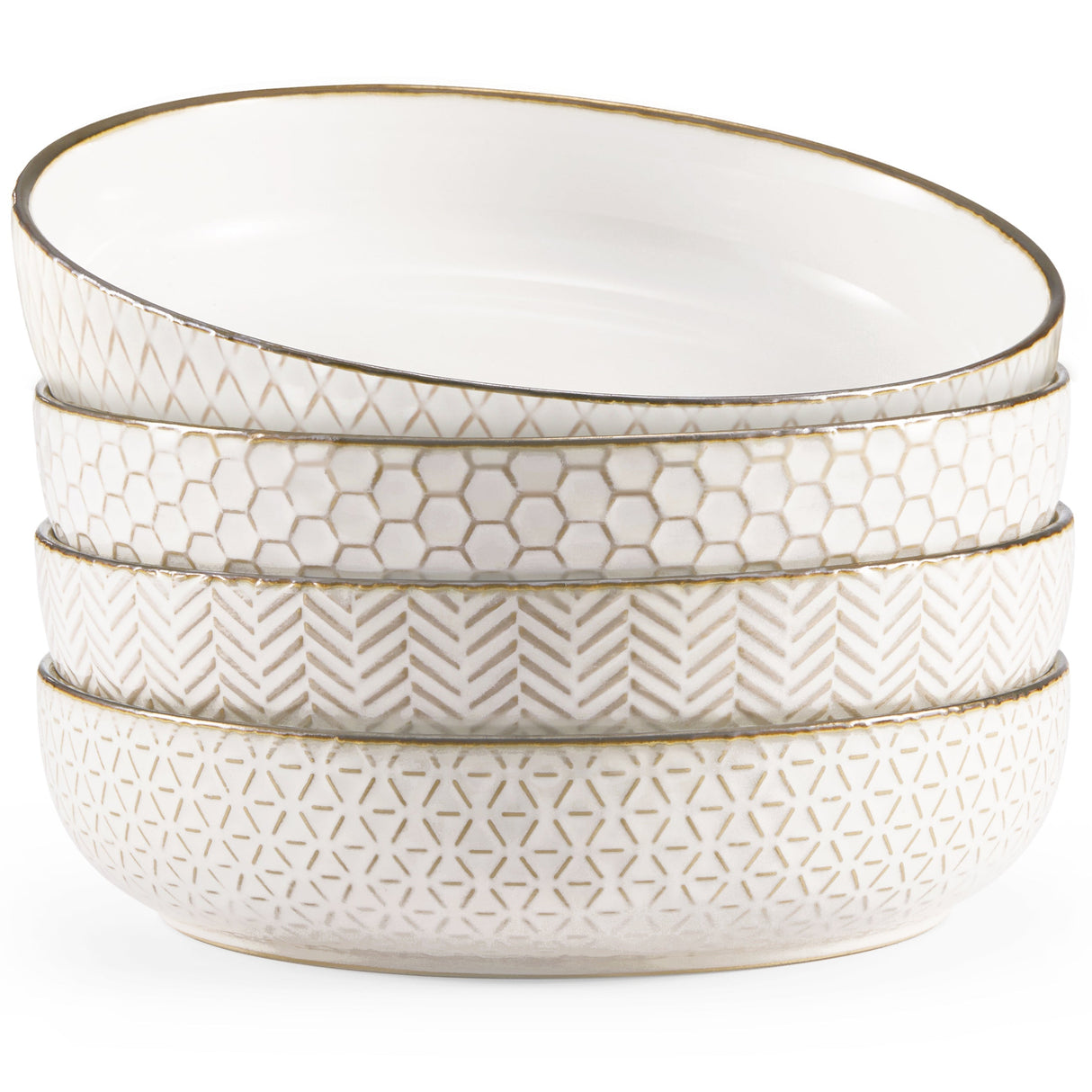 Ceramic Pasta Bowls, 40 oz, Set of 4, Cream/Copper, Narbonne Collection
