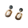 Pair of earrings with circular designs and pearl-like centers on a white background