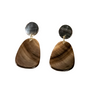 Pair of earrings with brown teardrop-shaped stones on a white background