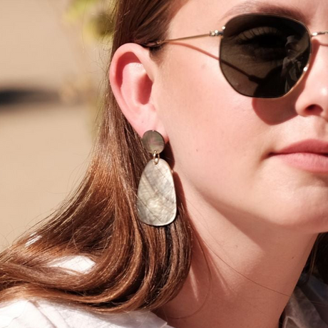 Black Stud Earrings - Mother of Pearl - Sumiye Co