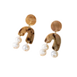 Pair of gold and pearl earrings on a white background