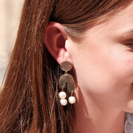 Mother of Pearl Black Asymmetrical Earrings - Sumiye Co