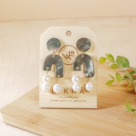 Earrings, Jewelry - Mother of Pearl Black Asymmetrical Earrings | LIKHÂ - LIKHÂ