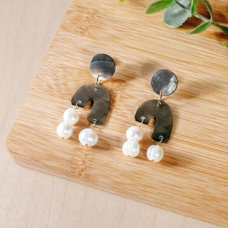 Earrings, Jewelry - Mother of Pearl Black Asymmetrical Earrings | LIKHÂ - LIKHÂ