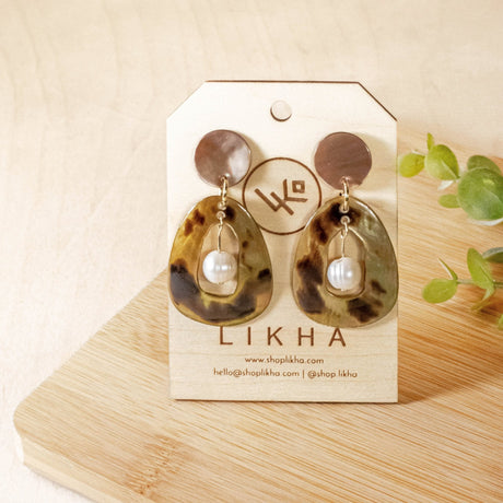 Earrings, Jewelry - Mother of Pearl Earrings with Inner Pearl - Brown Tiger | LIKHÂ - LIKHÂ