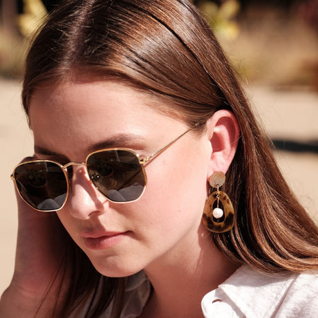 Earrings, Jewelry - Mother of Pearl Earrings with Inner Pearl - Brown Tiger | LIKHÂ - LIKHÂ