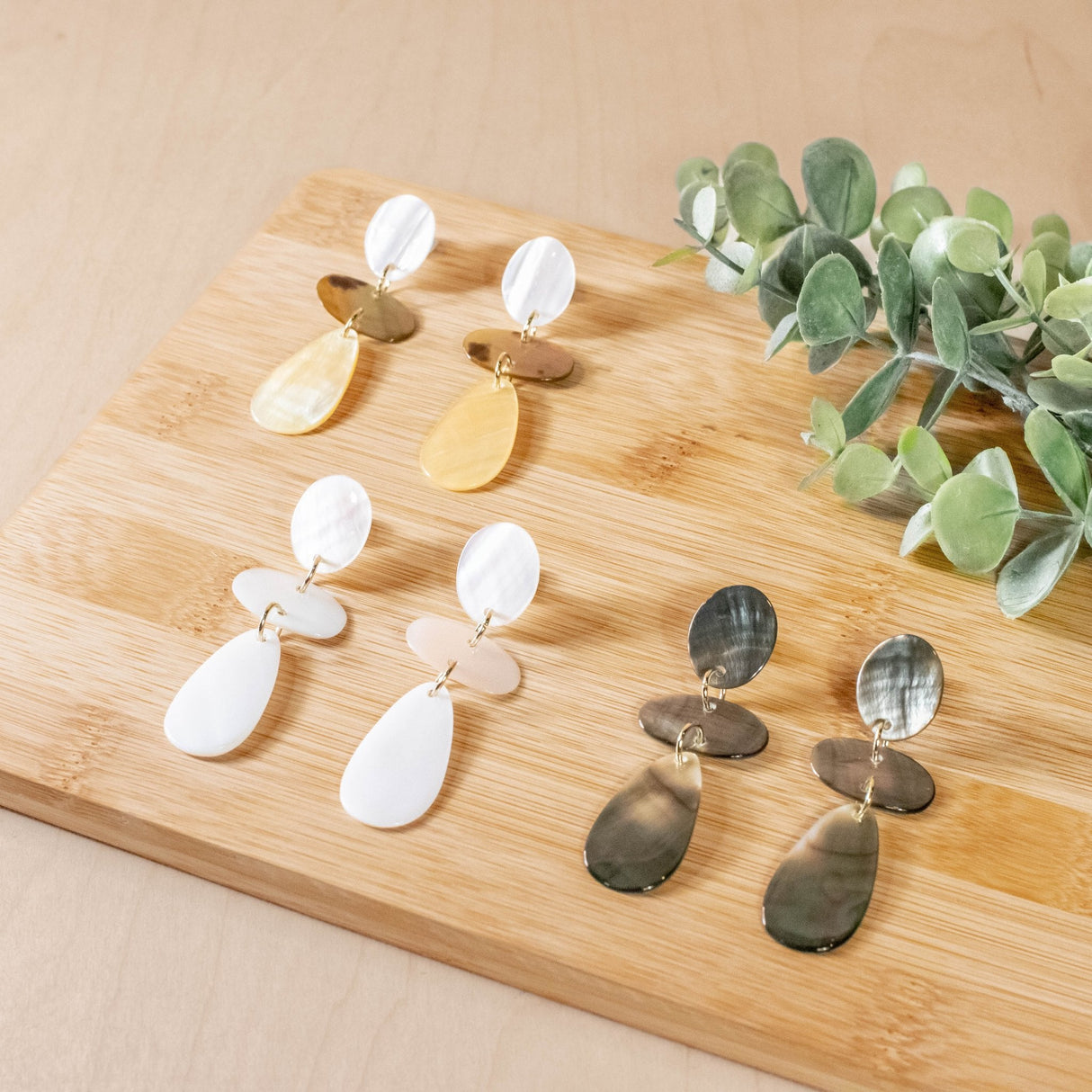 Earrings, Jewelry - Mother of Pearl Tricolor Dangle Earrings | LIKHÂ - LIKHÂ