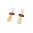 Pair of earrings with gold and beige teardrop shapes on a white background