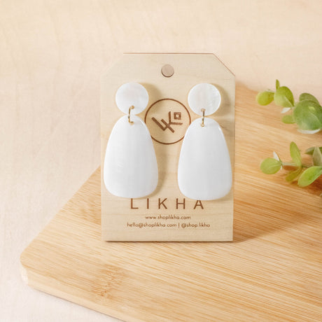 Earrings, Jewelry - Pearl White Mother of Pearl Earrings - Geometric Earrings | LIKHÂ - LIKHÂ