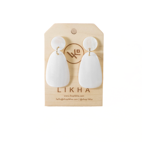 Pearl White Mother of Pearl Earrings - Geometric Earrings - Sumiye Co