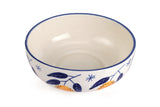 Ceramic bowl with blue floral pattern on a white background