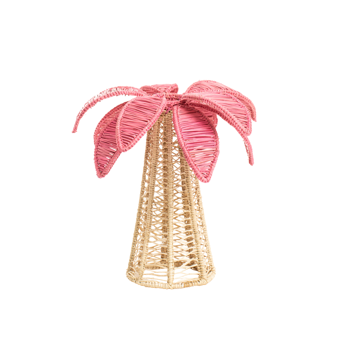 Palm Tree Woven Candle Holder - Medium - Light Pink