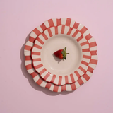 Ceramic Stripe Dinner Plate,  Red- 10 x 10 x 1.25 Inches ( Set of 4 )