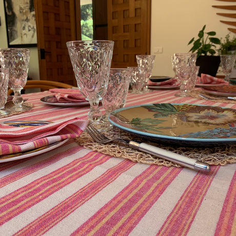 Andana Striped Tablecloth Set - Magenta - Sumiye Co